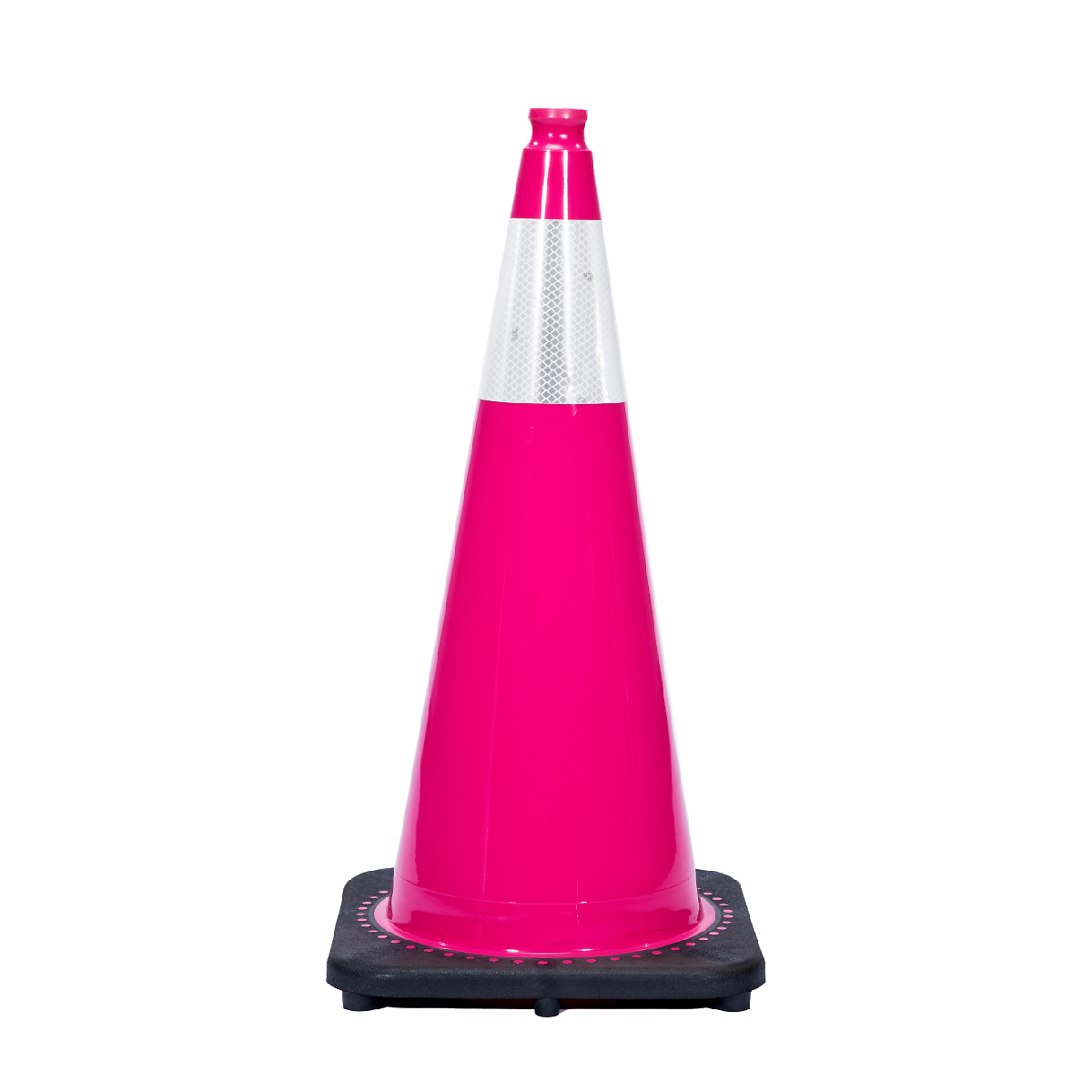 JBC REVOLUTION SERIES 28" Wide Body 7 Lb. Pink Traffic Cone With Black Base, Includes 6" Upper Reflective Collar, Model # RS70032C-PINK+6